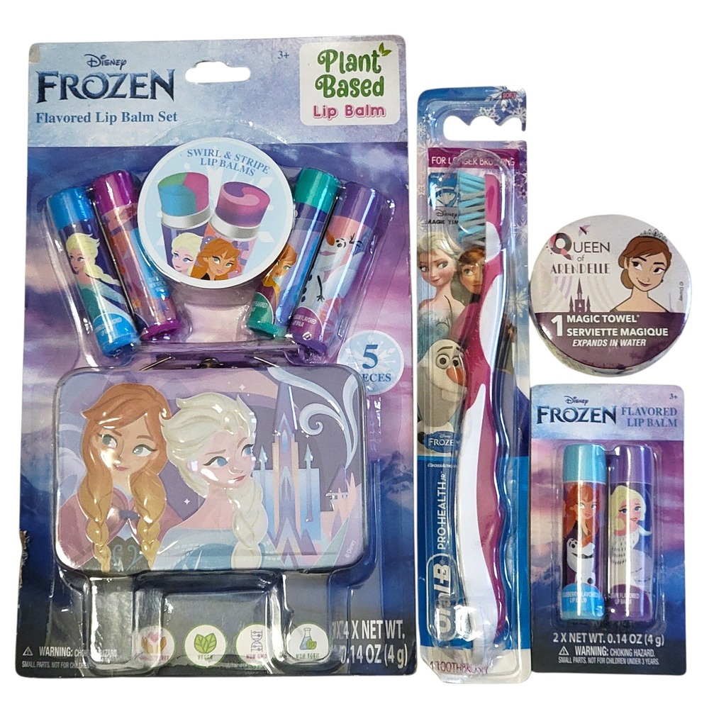 Disney Frozen‎ Beauty Lot Lip Balm Toothbrush Magic Towel Tin Set Girls Kids